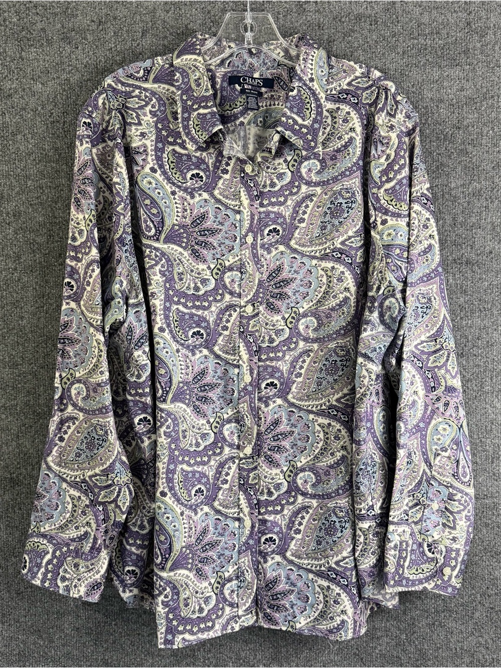 Chaps Womens 3X Purple Paisley Button Up Shirt Top Long Sleeve Office Career